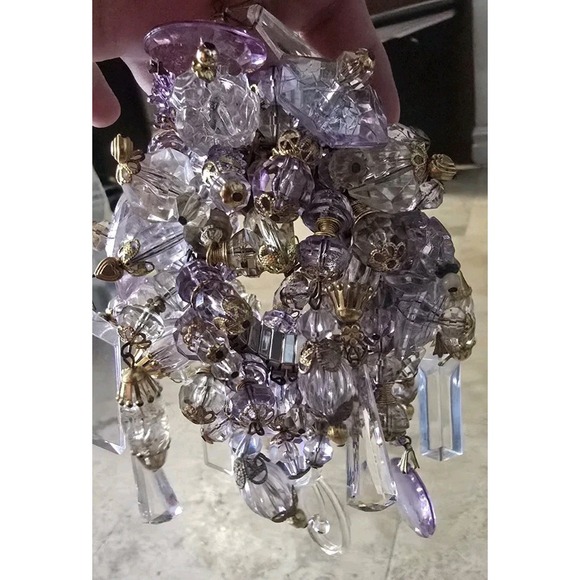 Mid Century Chunky Cha Cha‎ Expandable Bracelet Loaded w Pink Lucite Bead Charms - Picture 5 of 14